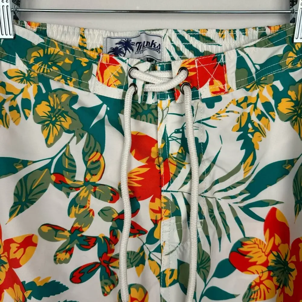 Trunks Surf & Swim Co. Tropical Floral Lace Up‎ Mesh Lined Swim Shorts Sz Small